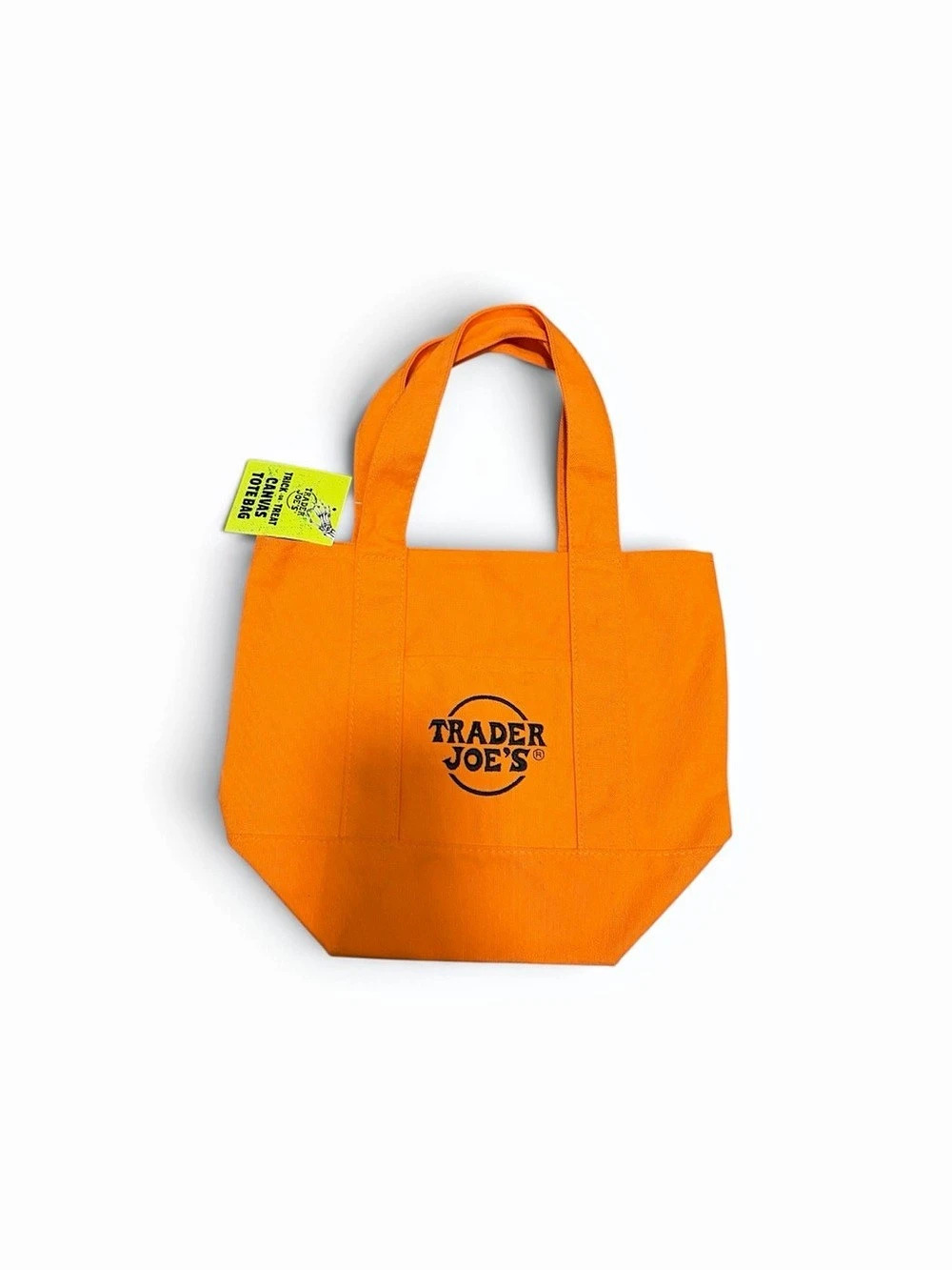 TRADER JOE'S Halloween "Trick or Treat" Mini Canvas Tote Bag Pumpkin Orange NEW
